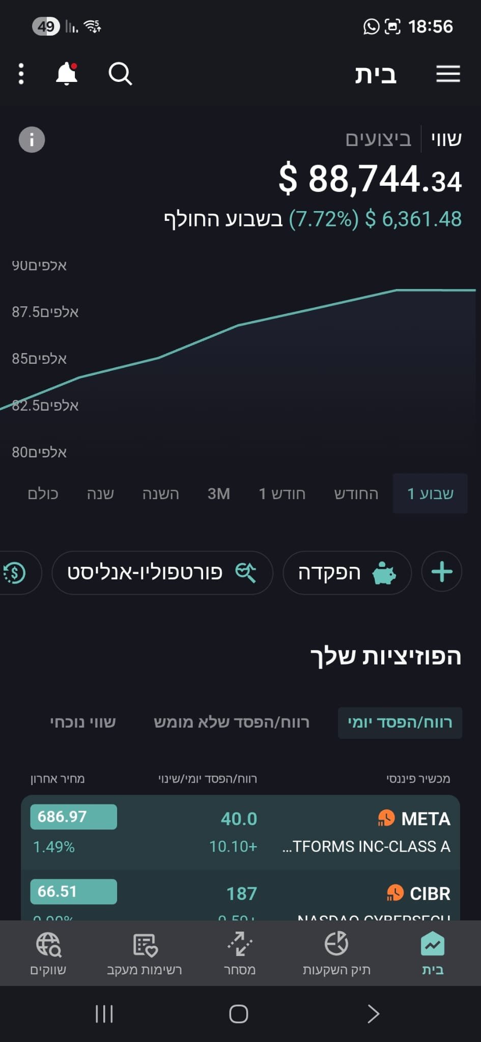 צילום מסך עדכני מתוך תיק ההשקעות של ליאל